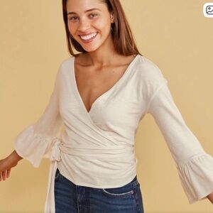 Marine Layer Off-White Wrap Blouse